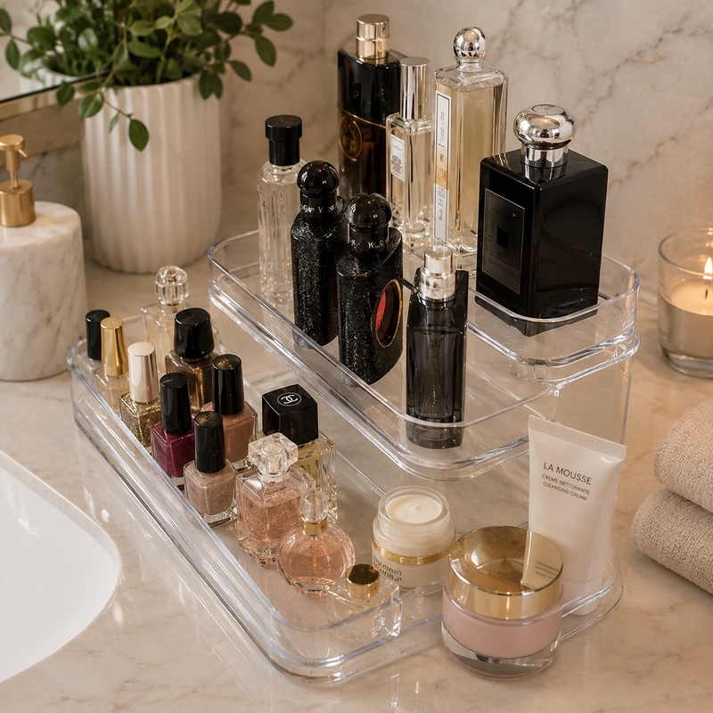 Expositor de Perfumes Cosméticos 3 Andares Multiuso Organizador Prateleira Diamante Acrílico Porta Maquiagem Beleza
